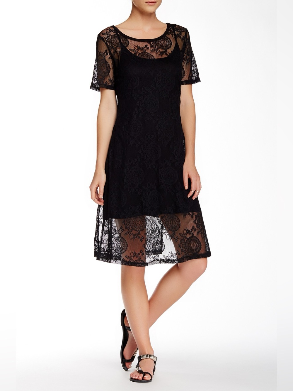 NWT h.i.p. Black Floral Lace Midi Dress—Size Small